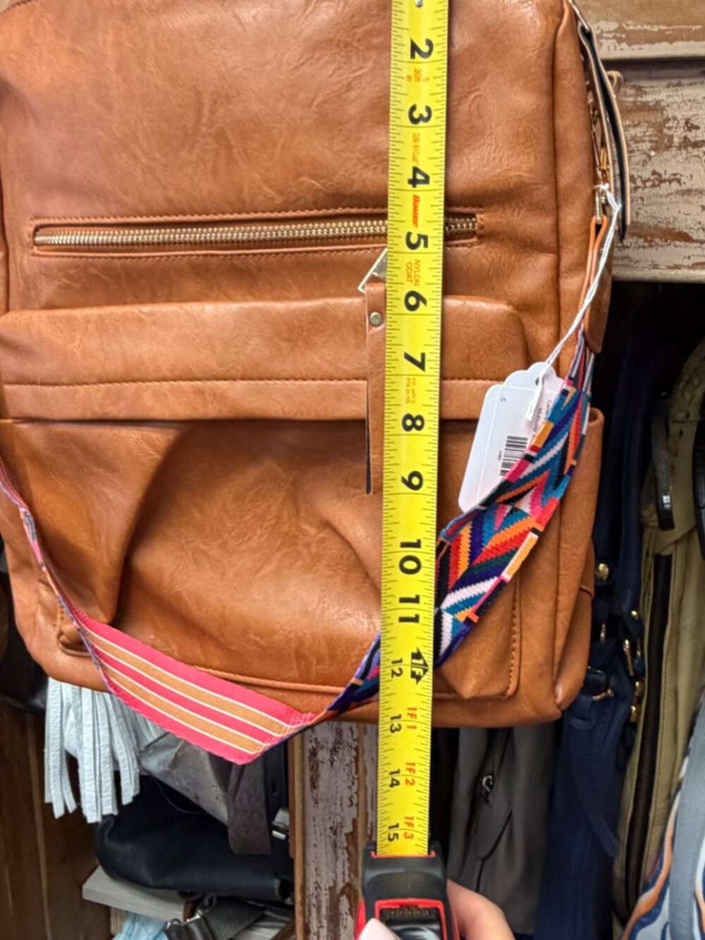 Camel Brown Convertible Faux Backpack Shoulder Bag Multicolor Woven Strap - Picture 5 of 6